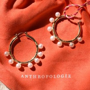 Anthropologie Romy Pearl Huggie Hoop Earrings